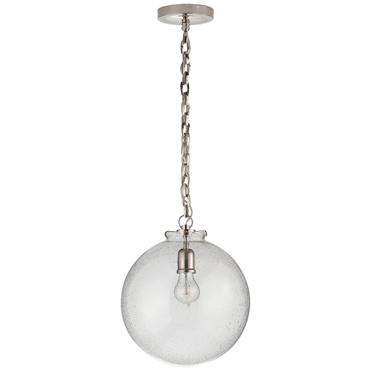 Polished Nickel Globe Pendant with Seeded Glass Shade