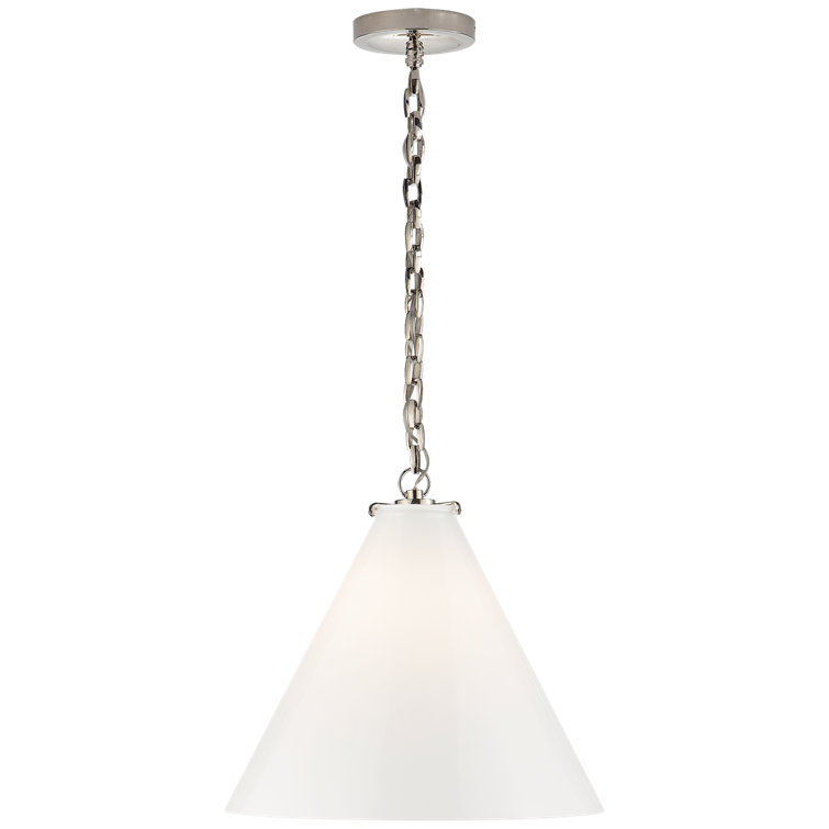 Katie Polished Nickel Conical Pendant with White Glass Shade