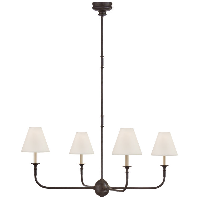 Aged Iron and Ebonized Oak 4-Light Chandelier
