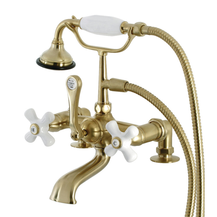 Brushed Brass Vintage Wall Mount Clawfoot Tub Faucet with Hand Shower