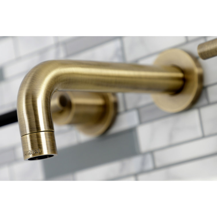 Kaiser Antique Brass Wall-Mounted Bathroom Faucet with Silicone Handles