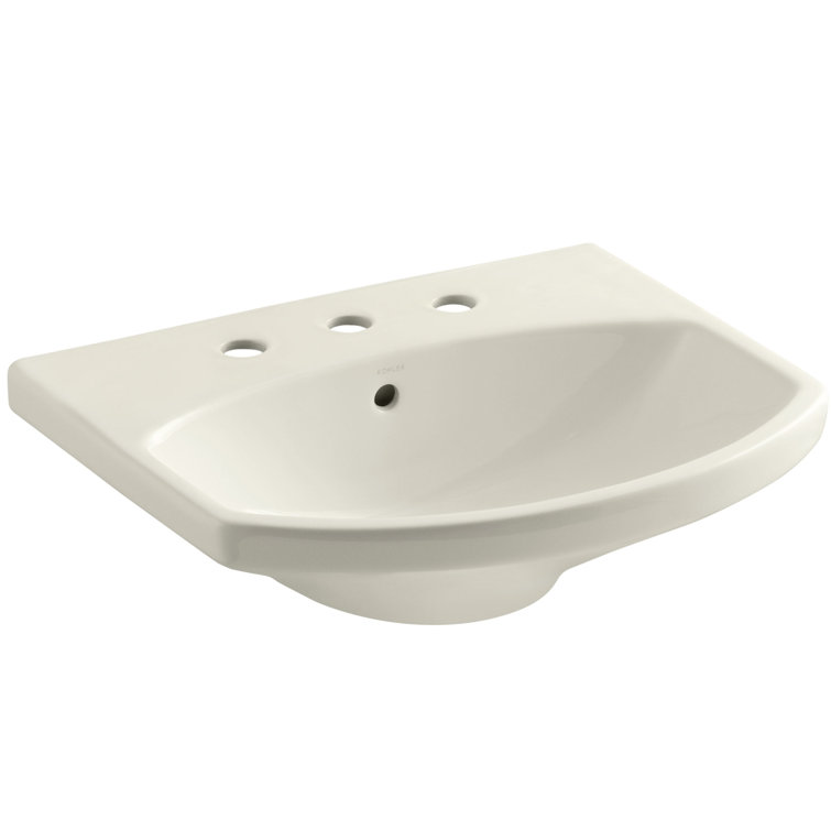 Biscuit Ceramic 23" Pedestal Bathroom Sink with Overflow