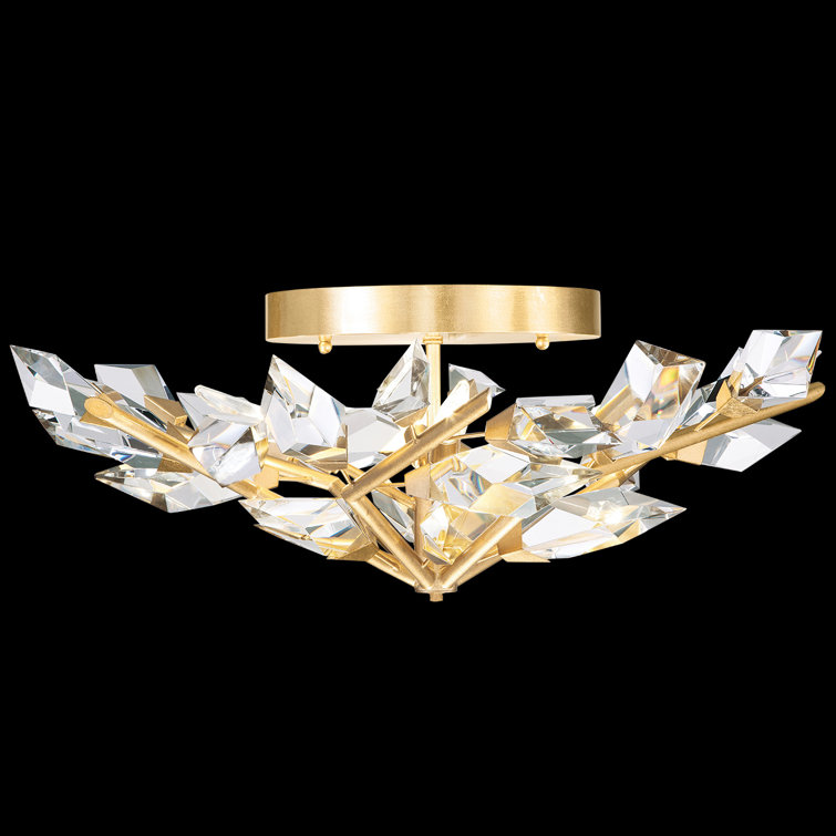Majestic Forest Gold Leaf 4-Light Semi-Flush Mount with Hand-Cut Crystal