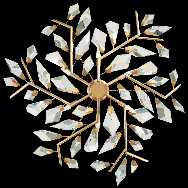 Foret Gold Leaf 6-Light Chandelier with Hand-Cut Crystal Leaves