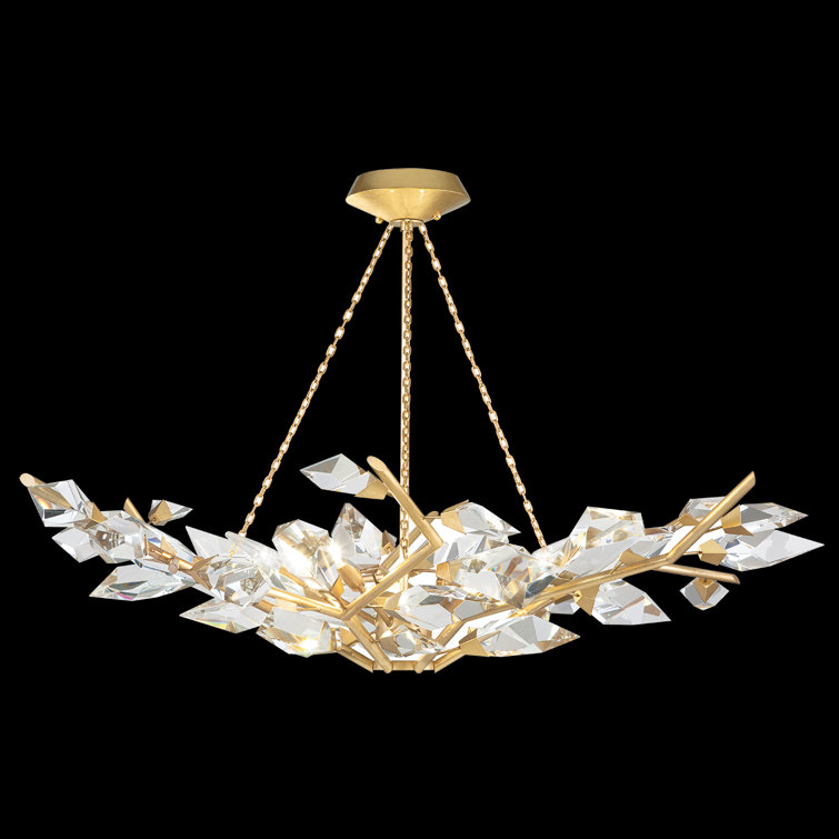 Foret Gold Leaf 6-Light Chandelier with Hand-Cut Crystal Leaves