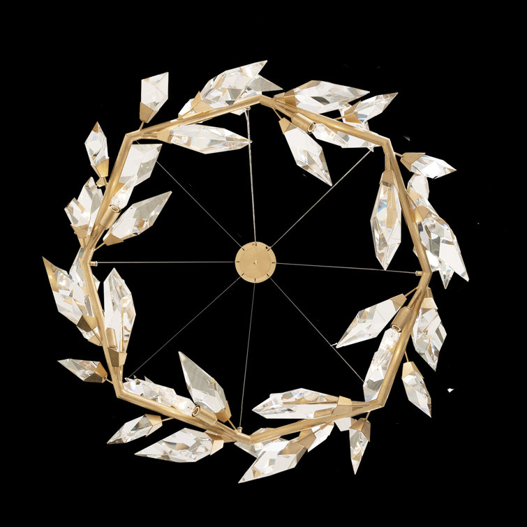 Majestic Forest Gold Leaf 12-Light Pendant with Hand-Cut Crystal Leaves