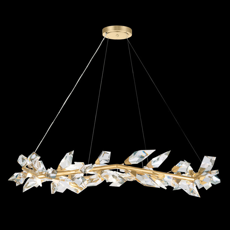 Majestic Forest Gold Leaf 12-Light Pendant with Hand-Cut Crystal Leaves