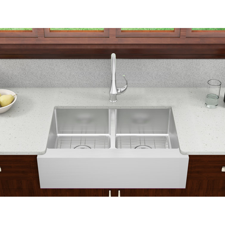 Lapeer 33'' Stainless Steel Double Bowl Farmhouse Sink