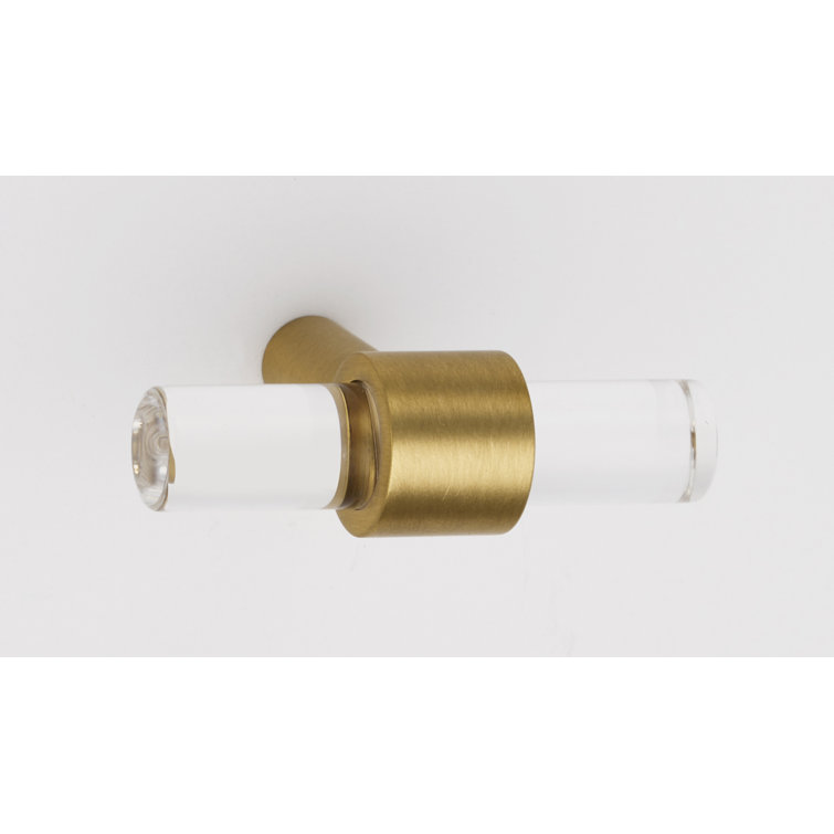 Modern Satin Brass and Acrylic T-Handle Knob with Mounting Hardware