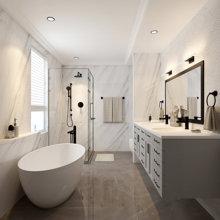 Barcelona 67" Matte White Volcanic Limestone Freestanding Soaking Bathtub
