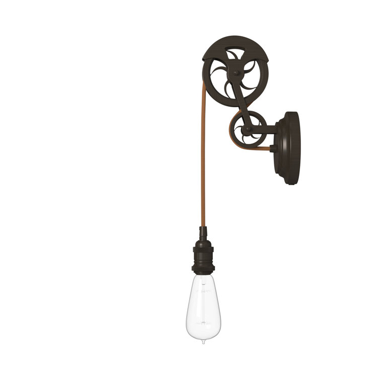 Aged Bronze Brushed Industrial Pulley Wall Sconce