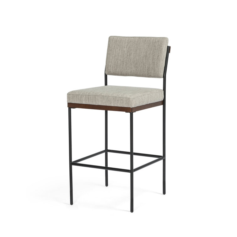 Modern Almond Nettlewood & Black Iron Swivel Bar Stool with Flannel Seat