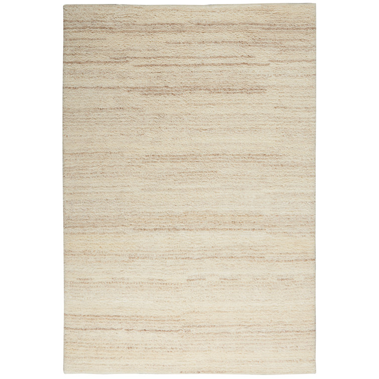 Beige Hand-Knotted Wool Rectangular Area Rug