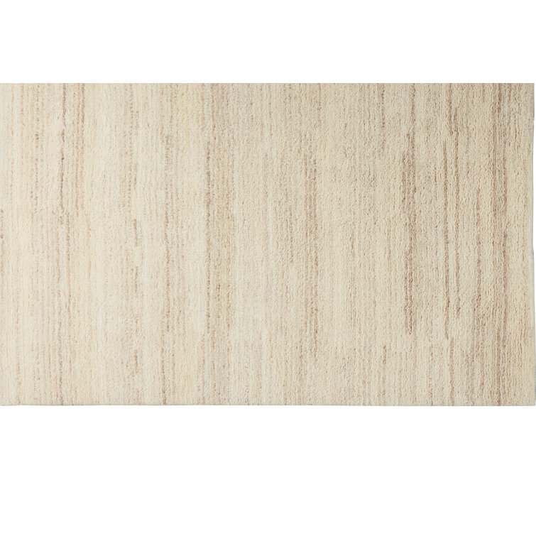 Beige Hand-Knotted Wool Rectangular Area Rug