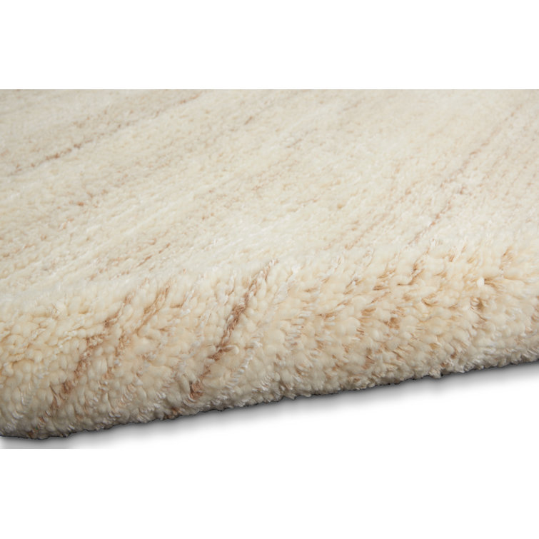 Beige Hand-Knotted Wool Rectangular Area Rug
