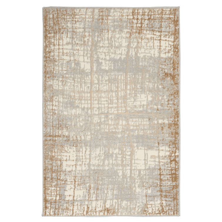 Ivory and Taupe Abstract Rectangular Synthetic Rug, 3'2" x 5'