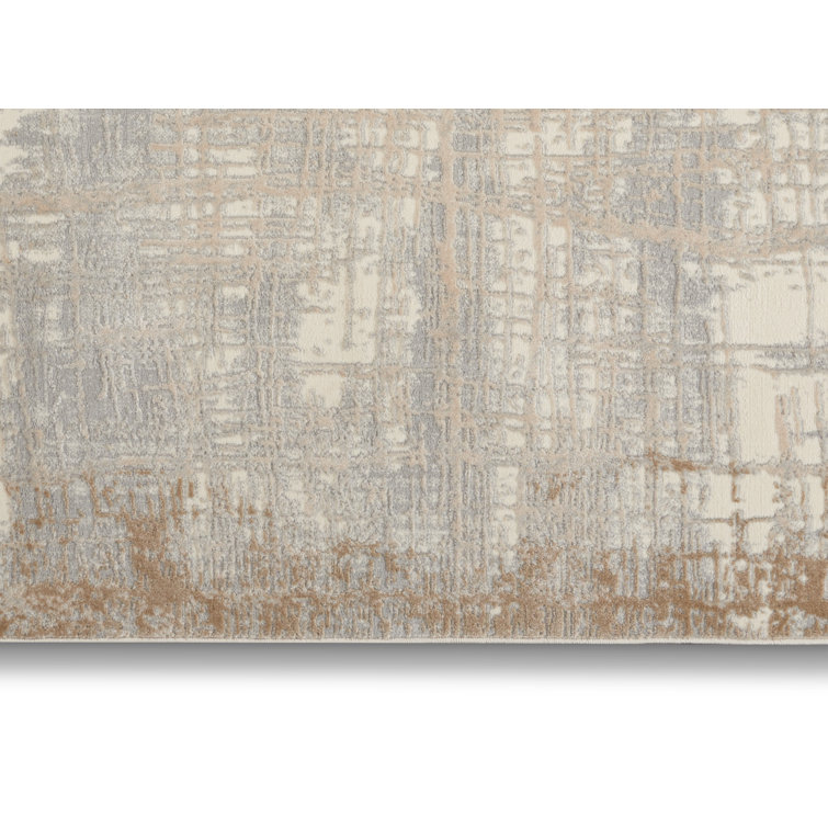 Ivory and Taupe Abstract Rectangular Synthetic Rug