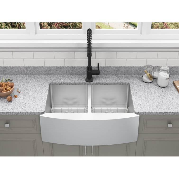 Parketon 30'' Satin Stainless Steel Double Bowl Farmhouse Sink