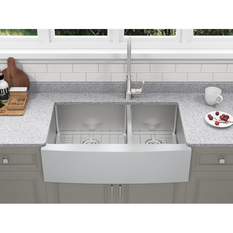 Asheboro 36'' Stainless Steel Farmhouse Double Bowl Kitchen Sink