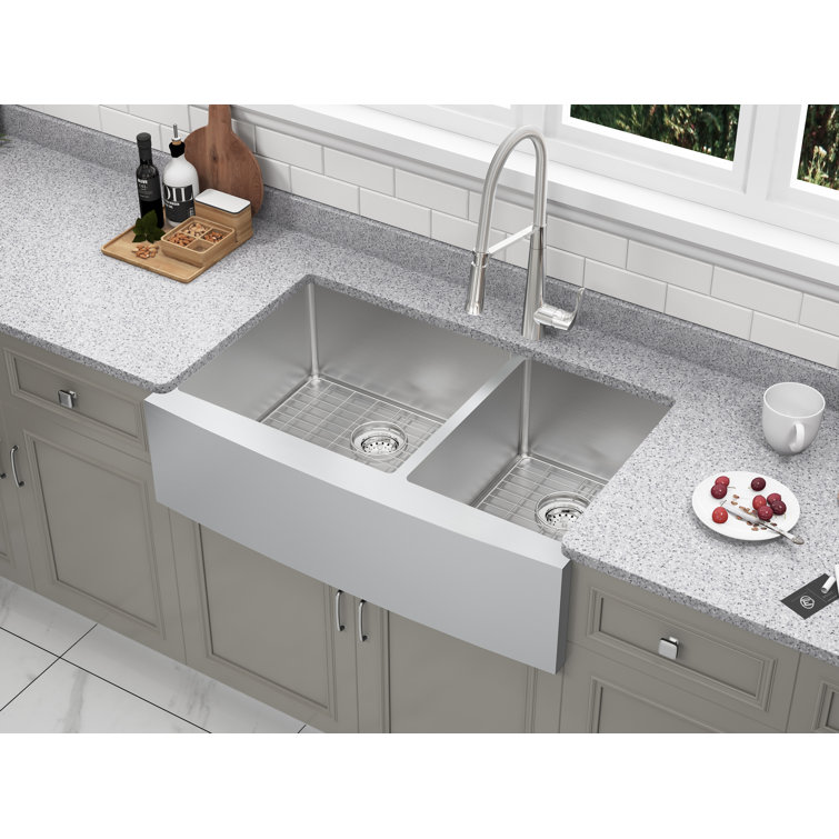 Asheboro 36'' Stainless Steel Farmhouse Double Bowl Kitchen Sink