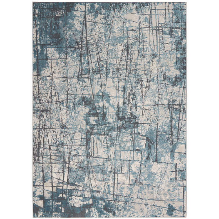 Rectangular Grey and Blue Abstract Viscose Area Rug