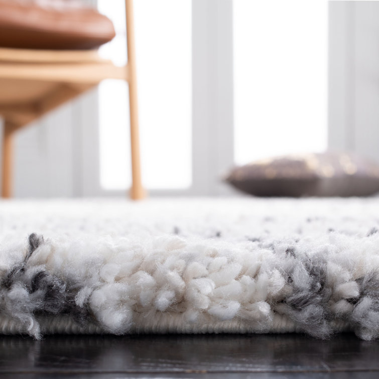 Ivory and Grey Hand-knotted Shag Runner Rug
