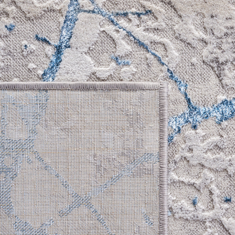 Amelia Grey and Blue Abstract Synthetic Area Rug