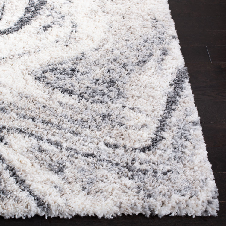 Ivory and Grey Hand-knotted Shag Runner Rug