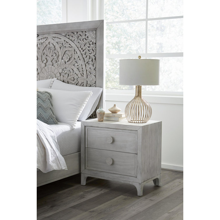 Boho Chic Washed White Pine 2-Drawer Nightstand