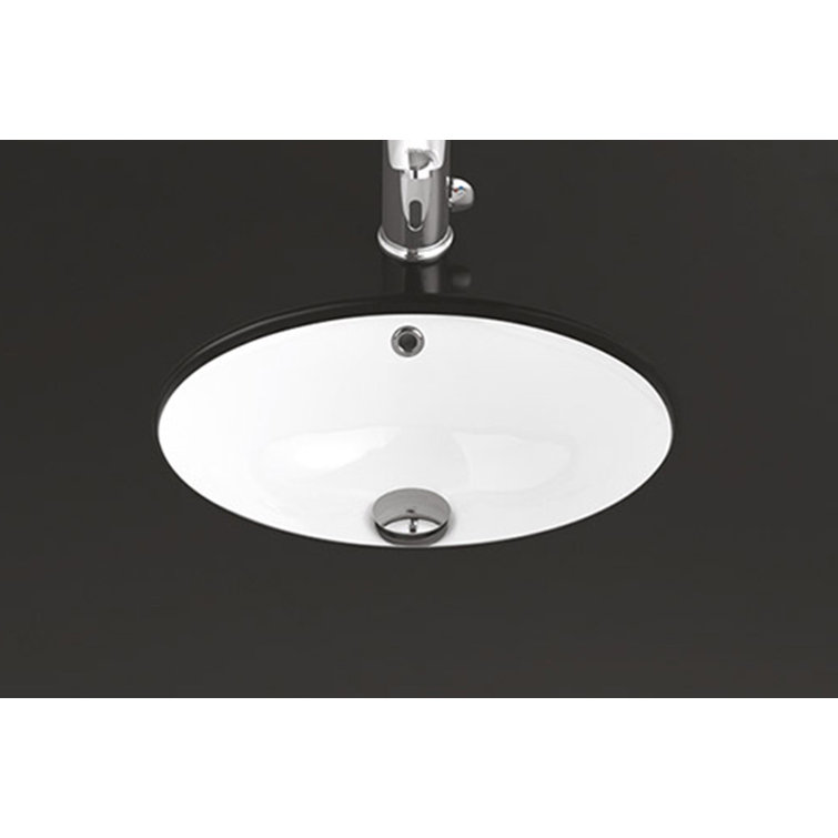 Glossy White Ceramic Oval Undermount Bathroom Sink with Overflow