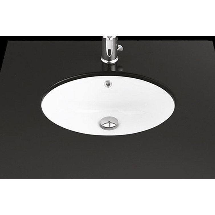 Glossy White Ceramic Oval Undermount Bathroom Sink with Overflow