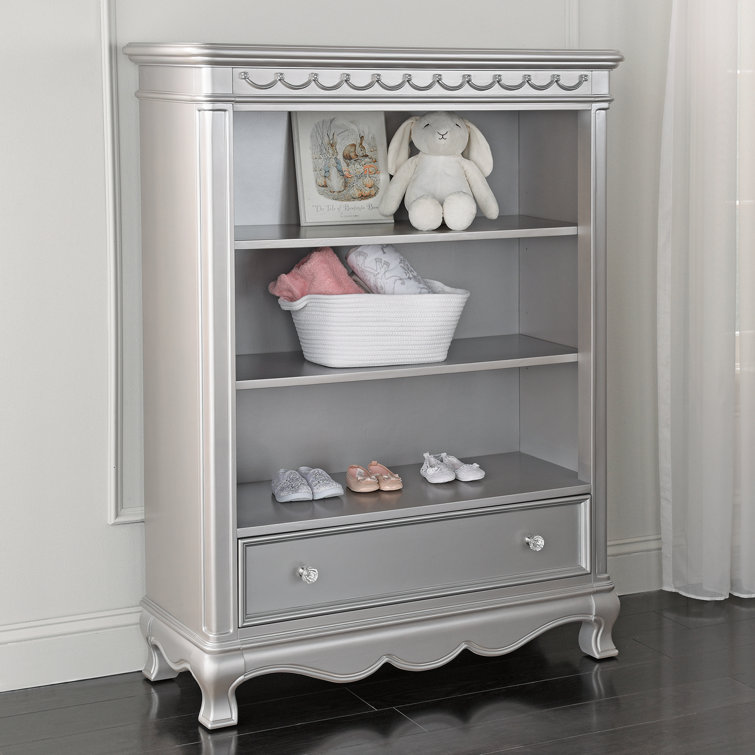 Adelina Metallic Gray 3-Shelf Traditional Wood Bookcase