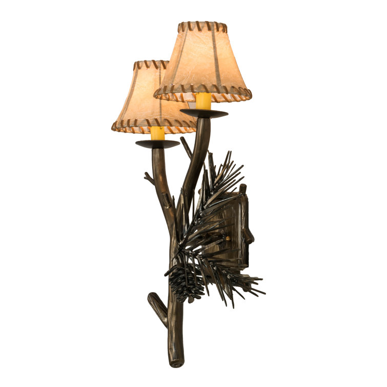 Antique Copper Pine Motif 2-Light Dimmable Sconce
