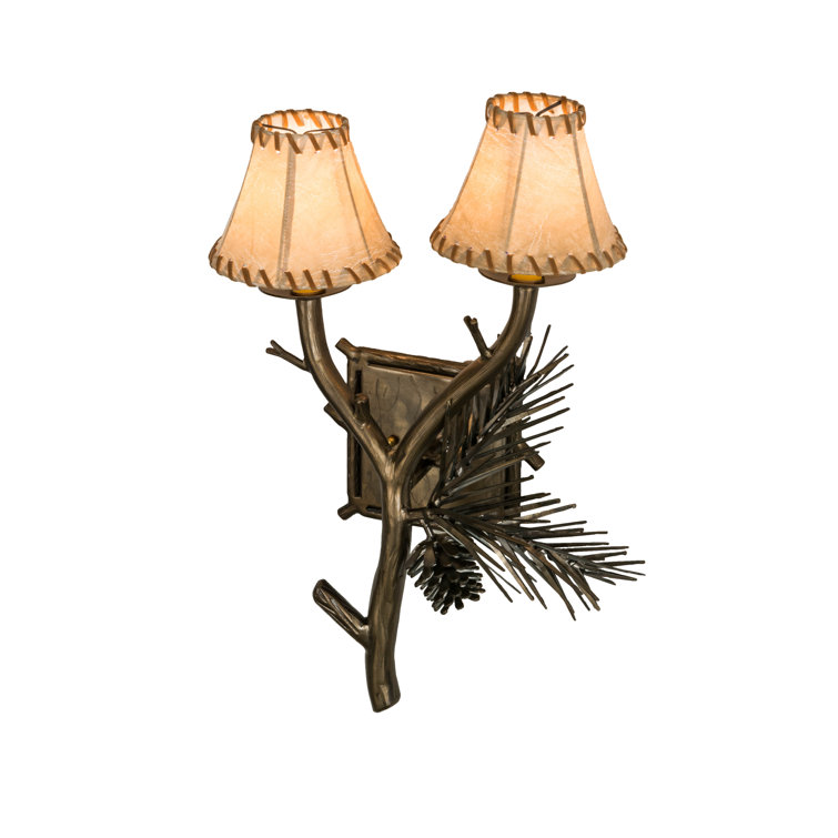 Antique Copper Pine Motif 2-Light Dimmable Sconce