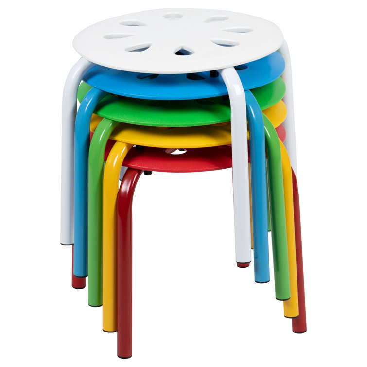 Modern 11.5" Assorted Color Stackable Steel Stools - Set of 5