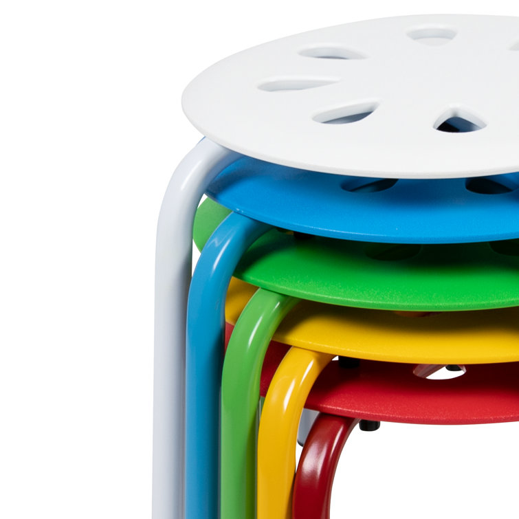 Modern 11.5" Assorted Color Stackable Steel Stools - Set of 5