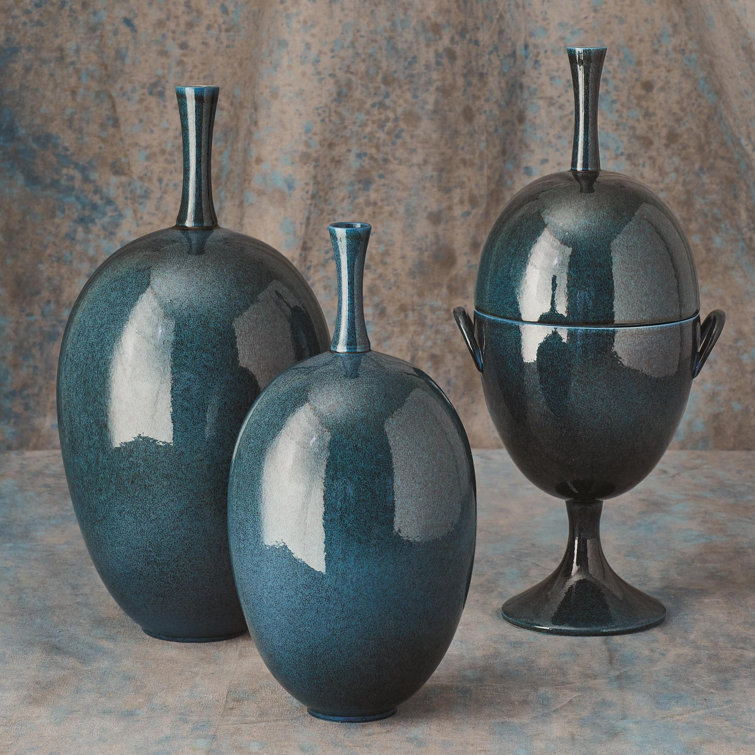 Small Celestial Dark Teal Ceramic Ovoid Vase
