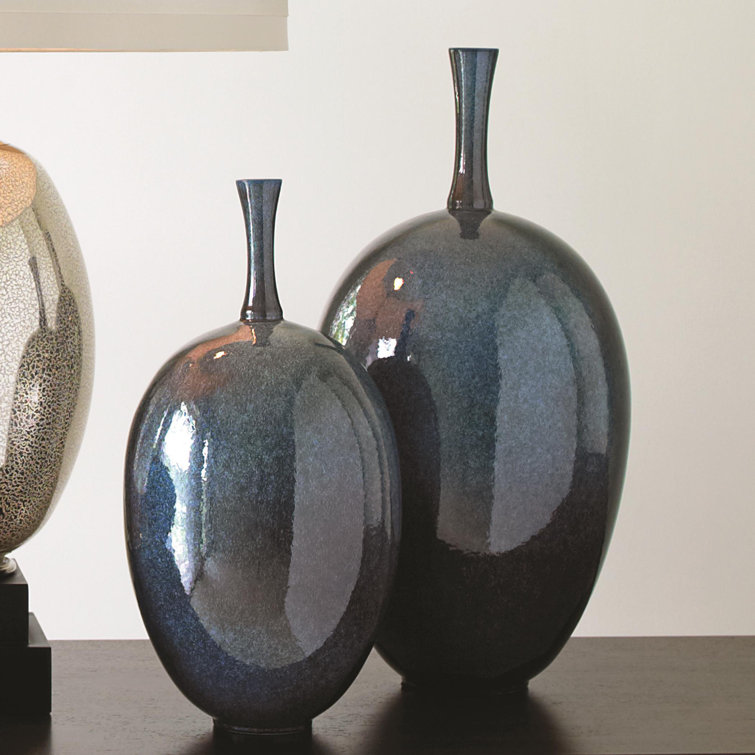 Small Celestial Dark Teal Ceramic Ovoid Vase