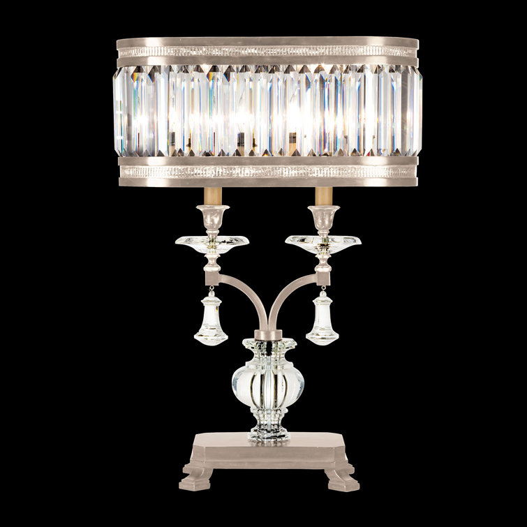 Eaton Place Silver Leaf Faceted Crystal 31" Chandelier Table Lamp