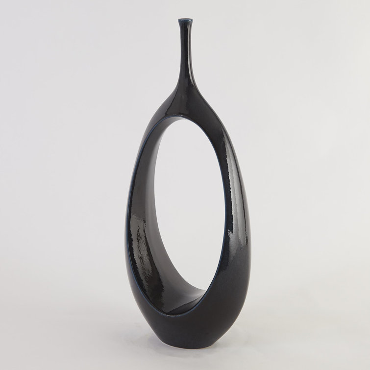 Celestial Dark Teal Ceramic Oval Ring Table Vase