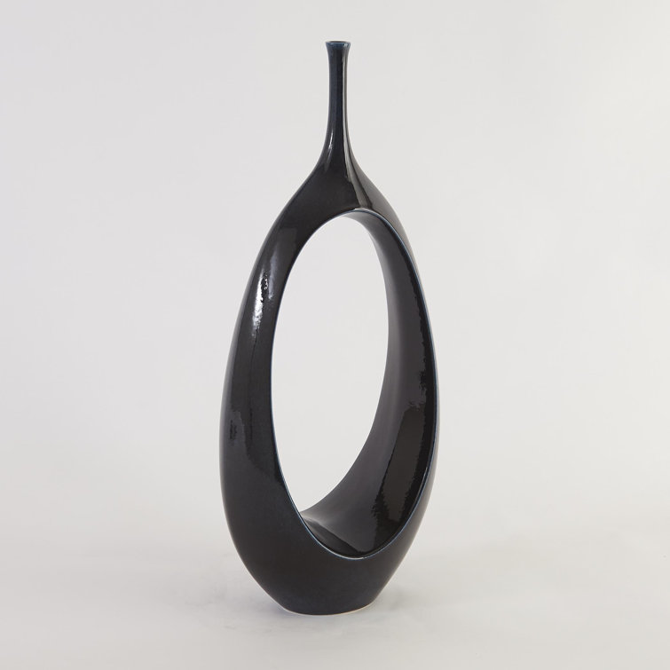 Celestial Dark Teal Ceramic Oval Ring Table Vase
