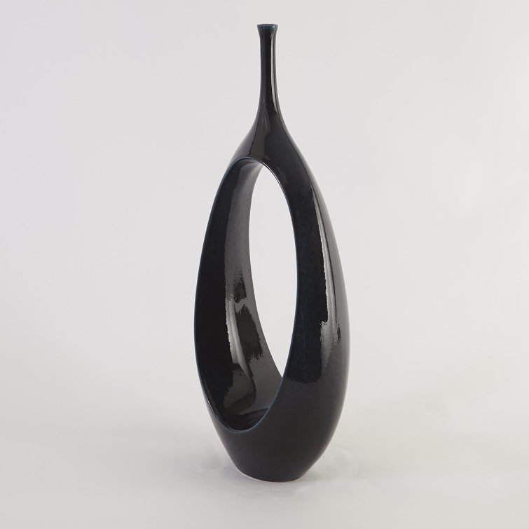 Celestial Dark Teal Ceramic Oval Ring Table Vase