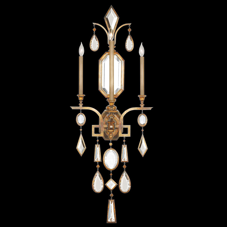 Variegated Gold Leaf Dimmable Sconce with Clear Gems