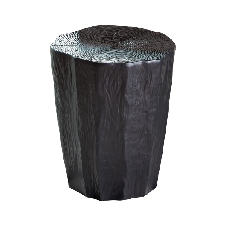 Black Matte Glazed Ceramic Trunk Stool with Faux-Bois Texture
