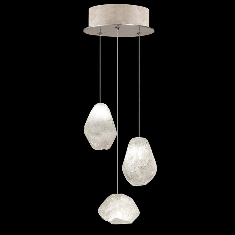 Elegant Gold-Toned Silver Leaf 3-Light LED Pendant with Clear Quartz Glass