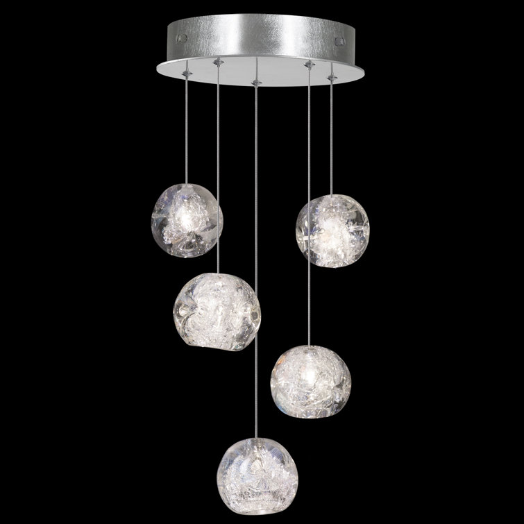 Silver Glass 5-Light LED Pendant Chandelier