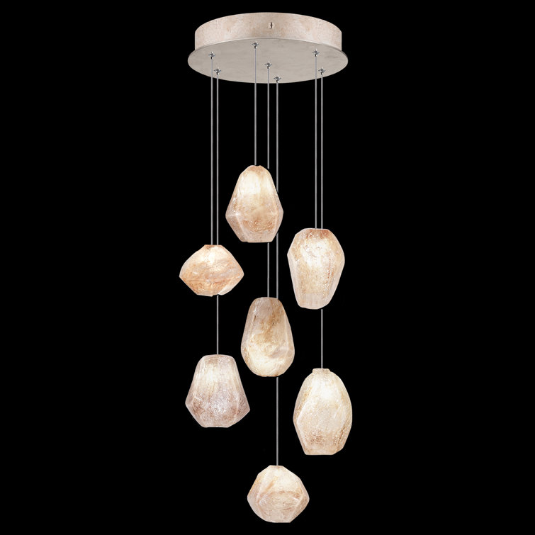 Silver Glass 14" Round Pendant Light with LED