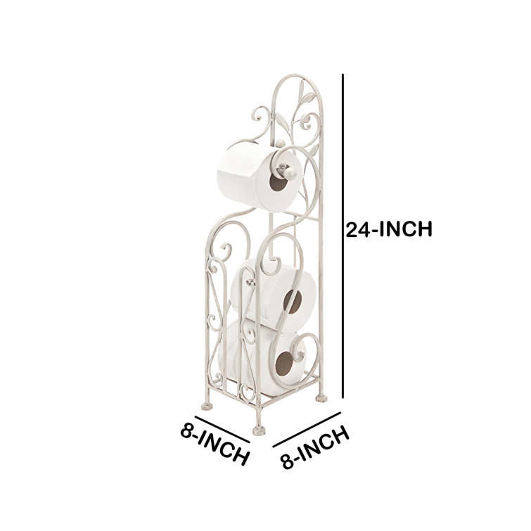 Ivory White Metal Freestanding Toilet Paper Holder with Scroll Design