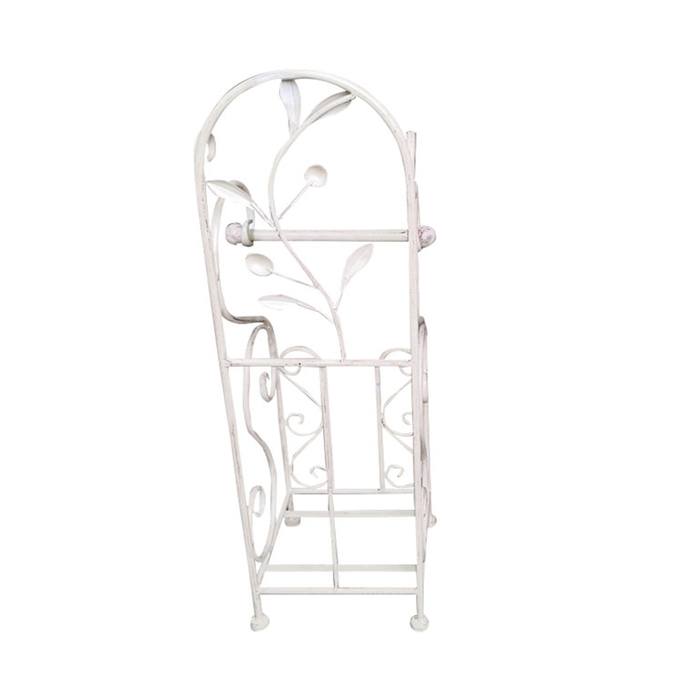 Ivory White Metal Freestanding Toilet Paper Holder with Scroll Design