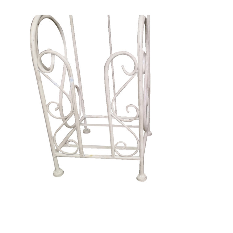 Ivory White Metal Freestanding Toilet Paper Holder with Scroll Design